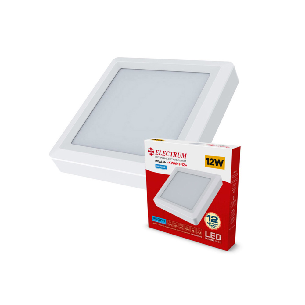 Світильник настінно-стельовий накладний світлодіодний квадратний ELECTRUM KVANT 12Вт 4000К